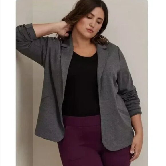 Torrid Gray Jersey Knit Open Front Blazer Jacket/18227254-Size 1 (1X) - Picture 1 of 8